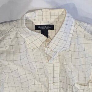 Brooks Brothers Italian Linen Plaid Button Down Shirt Large‎ Neutral Minimalist